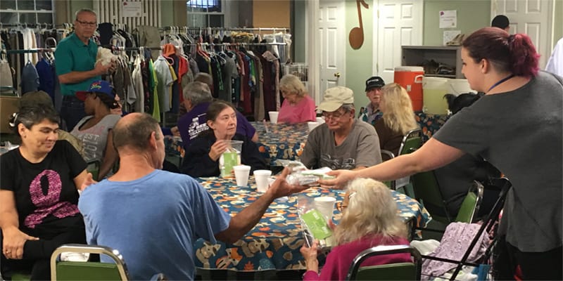 People left homeless by Hurricane Florence receive hygiene kits from Parkview Community and Clean the World Foundation